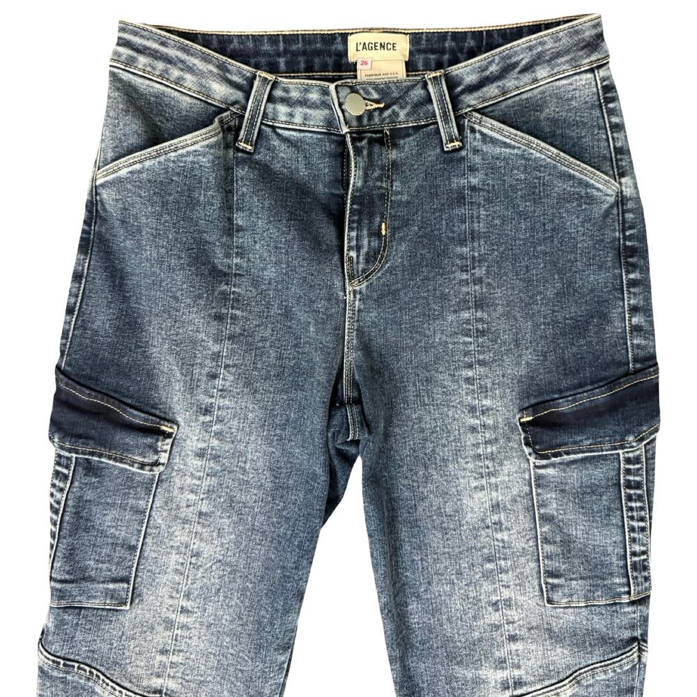 L'Agence Patton Medium Wash Mid Rise Skinny Cargo Denim Jeans size 26 Utility - Picture 9 of 13